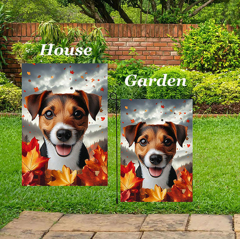 Jack Russell Brown/Black -  Best of Breed  Fall Leaves Outdoor House and Garden Flag