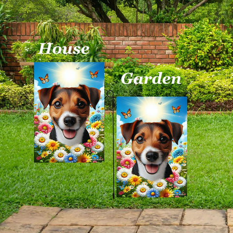 Jack Russell Brown/Black -  Best of Breed  Summer Butterflies Outdoor House and Garden Flag