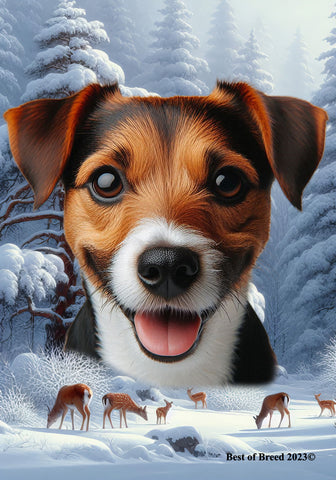 Jack Russell Brown/Black -  Best of Breed  Winter Wonderland Outdoor House and Garden Flag