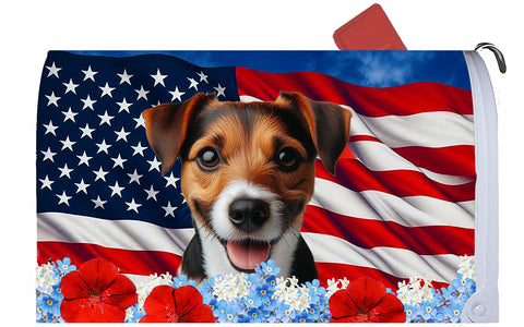 Jack Russell Brown/Black -  Best of Breed Patriotic Mailbox Cover Hi-Grade Vinyl 6" x 19"