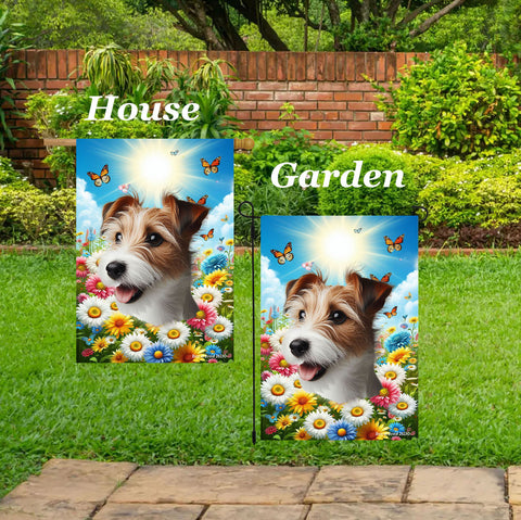 Jack Russell Wirehaired -  Best of Breed  Summer Butterflies Outdoor House and Garden Flag