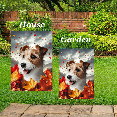Jack Russell Wirehaired -  Best of Breed  Fall Leaves Outdoor House and Garden Flag