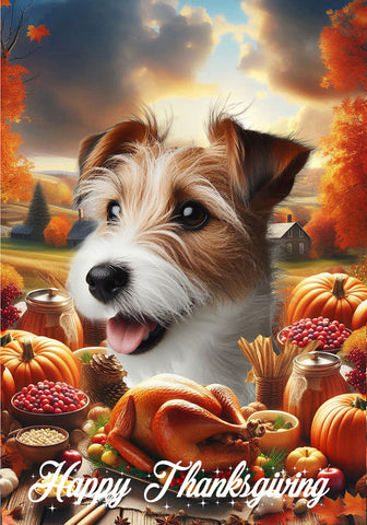 Jack Russell Wirehaired -  Best of Breed  Thanksgiving Outdoor House and Garden Flag