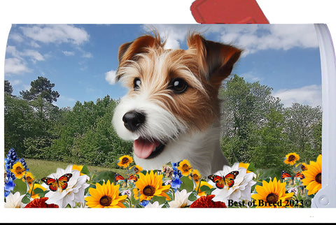 Jack Russell Wirehaired -  Best of Breed Summer Flowers Mailbox Cover Hi-Grade Vinyl 6" x 19"