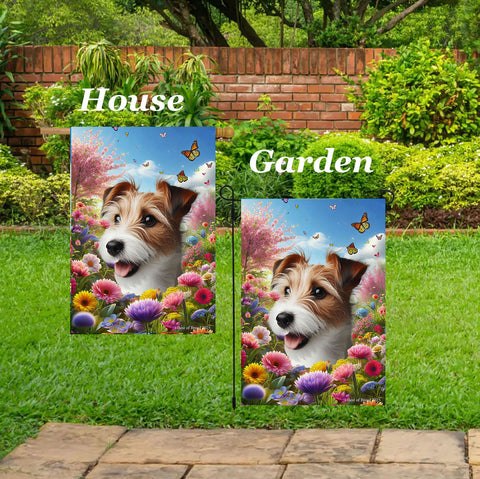 Jack Russell Wirehaired -  Best of Breed  Spring Butterflies Outdoor House and Garden Flag