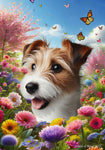 Jack Russell Wirehaired -  Best of Breed  Spring Butterflies Outdoor House and Garden Flag