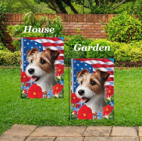 Jack Russell Wirehaired -  Best of Breed  Patriotic I All-American Outdoor House and Garden Flag