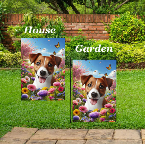 Jack Russell - Best of Breed  Spring Butterflies Outdoor House and Garden Flag