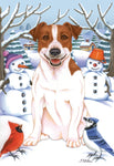 Jack Russell- Best of Breed Tomoyo Pitcher Winter Snowman Garden Flag 12" x 17"