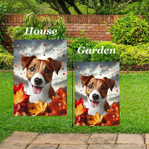 Jack Russell - Best of Breed  Fall Leaves Outdoor House and Garden Flag