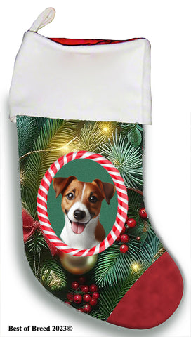 Jack Russell - Best of Breed  Christmas Stocking 13.5"  Red Gaming Cloth with Red Lining ,Plush White Cuff