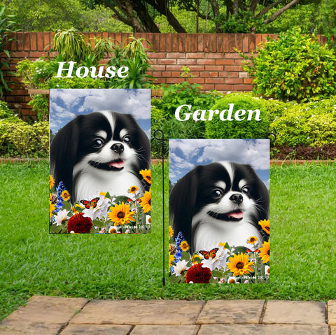 Japanese Chin Black/White - Best of Breed  Summer Fields Outdoor House and Garden Flag
