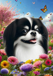 Japanese Chin Black/White - Best of Breed  Spring Butterflies Outdoor House and Garden Flag