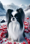 Japanese Chin Black and White -  Best of Breed DCR Winter Berries Outdoor House and Garden Flag