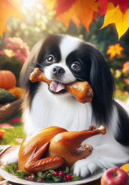 Japanese Chin Black and White -  Best of Breed DCR Thanksgiving Outdoor House and Garden Flag