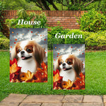 Japanese Chin Red/White - Best of Breed  Fall Leaves Outdoor House and Garden Flag