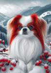 Japanese Chin Red and White -  Best of Breed DCR Winter Berries Outdoor House and Garden Flag