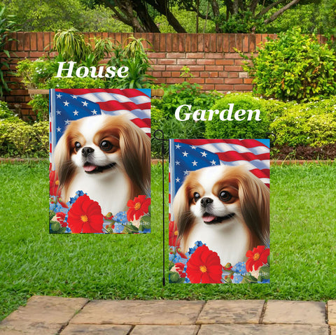 Japanese Chin Red/White - Best of Breed  Patriotic I All-American Outdoor House and Garden Flag