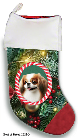 Japanese Chin Red/White - Best of Breed  Christmas Stocking 13.5"  Red Gaming Cloth with Red Lining ,Plush White Cuff