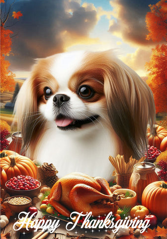Japanese Chin Red/White - Best of Breed  Thanksgiving Outdoor House and Garden Flag