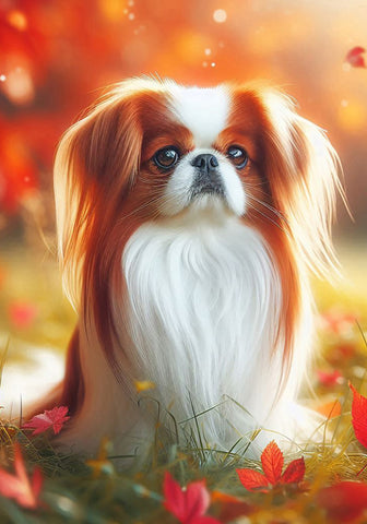 Japanese Chin Red and White -  Best of Breed DCR Falling Leaves Outdoor Flag