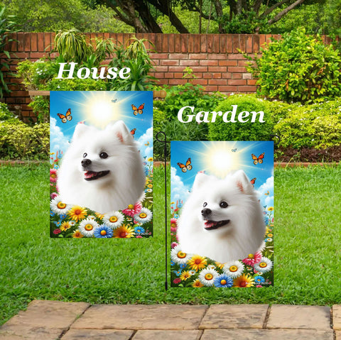 Japanese Spitz -  Best of Breed  Summer Butterflies Outdoor House and Garden Flag