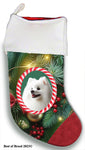 Japanese Spitz -  Best of Breed  Christmas Stocking 13.5"  Red Gaming Cloth with Red Lining ,Plush White Cuff