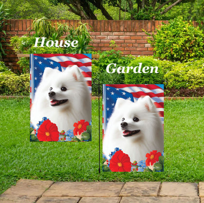 Japanese Spitz -  Best of Breed  Patriotic I All-American Outdoor House and Garden Flag