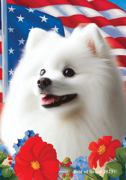 Japanese Spitz -  Best of Breed  Patriotic I All-American Outdoor House and Garden Flag