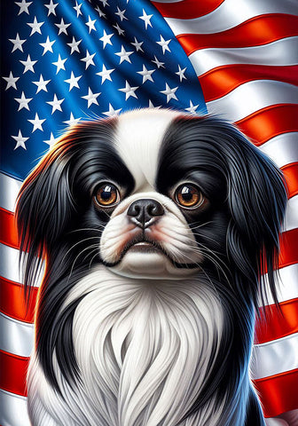 Japanese Chin Black and White -  Best of Breed DCR Patriotic III   Outdoor House and Garden Flag