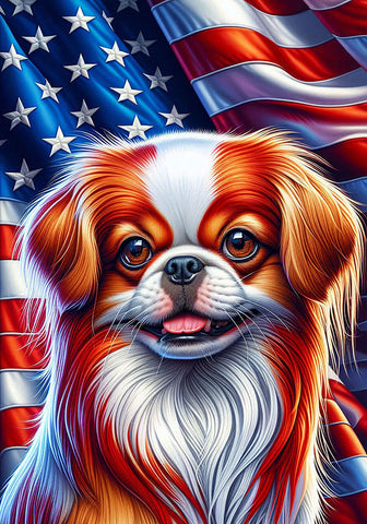 Japanese Chin Red and White -  Best of Breed DCR Patriotic III   Outdoor House and Garden Flag