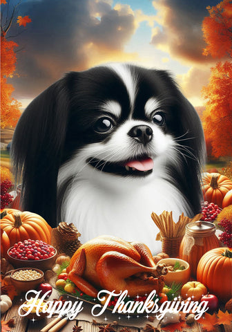 Japanese Chin Black/White - Best of Breed  Thanksgiving Outdoor House and Garden Flag