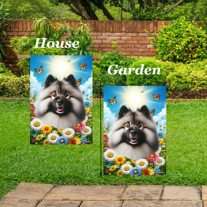 Keeshond - Best of Breed  Summer Butterflies Outdoor House and Garden Flag