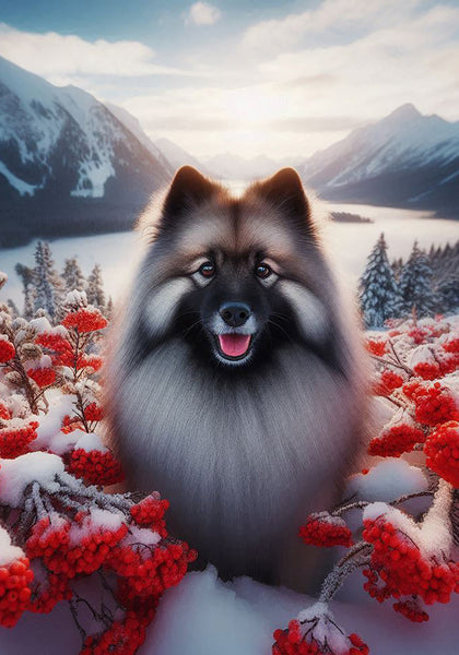 Keeshond -  Best of Breed DCR Winter Berries Outdoor House and Garden Flag