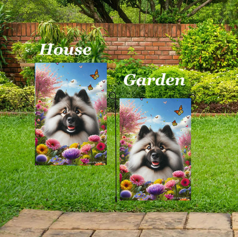 Keeshond - Best of Breed  Spring Butterflies Outdoor House and Garden Flag