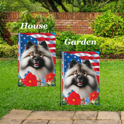 Keeshond - Best of Breed  Patriotic I All-American Outdoor House and Garden Flag