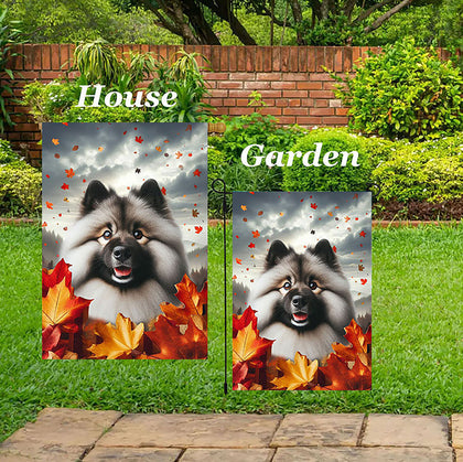 Keeshond - Best of Breed  Fall Leaves Outdoor House and Garden Flag