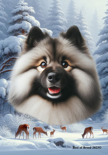 Keeshond - Best of Breed  Winter Wonderland Outdoor House and Garden Flag