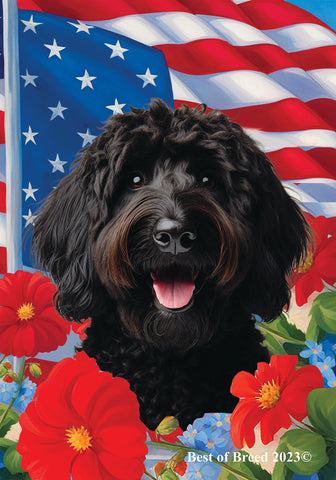 Labradoodle Black - Best of Breed  Patriotic I All-American Outdoor House and Garden Flag