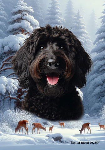 Labradoodle Black - Best of Breed  Winter Wonderland Outdoor House and Garden Flag