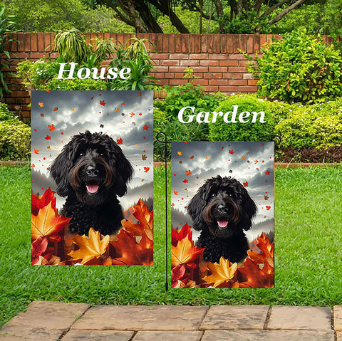 Labradoodle Black - Best of Breed  Fall Leaves Outdoor House and Garden Flag