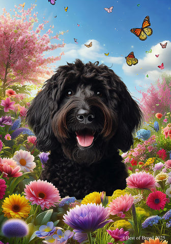 Labradoodle Black - Best of Breed  Spring Butterflies Outdoor House and Garden Flag