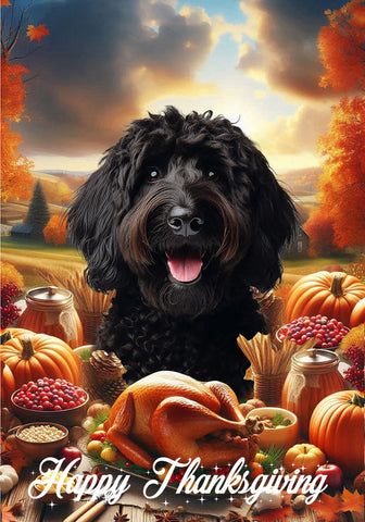 Labradoodle Black - Best of Breed  Thanksgiving Outdoor House and Garden Flag