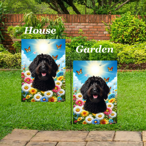 Labradoodle Black - Best of Breed  Summer Butterflies Outdoor House and Garden Flag