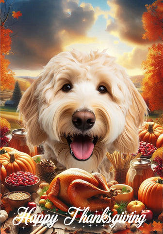 Labradoodle Blonde - Best of Breed  Thanksgiving Outdoor House and Garden Flag