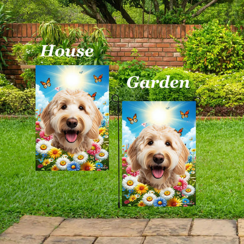 Labradoodle Blonde - Best of Breed  Summer Butterflies Outdoor House and Garden Flag