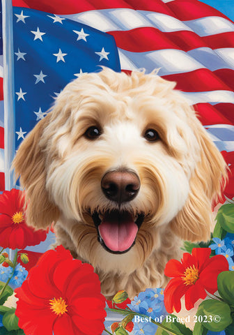 Labradoodle Blonde - Best of Breed  Patriotic I All-American Outdoor House and Garden Flag