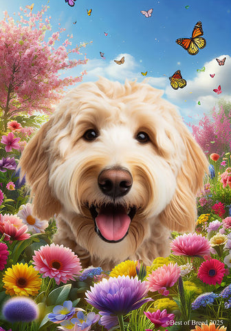 Labradoodle Blonde - Best of Breed  Spring Butterflies Outdoor House and Garden Flag