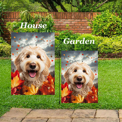 Labradoodle Blonde - Best of Breed  Fall Leaves Outdoor House and Garden Flag