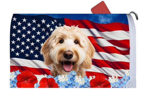 Labradoodle Blonde - Best of Breed Patriotic Mailbox Cover Hi-Grade Vinyl 6" x 19"